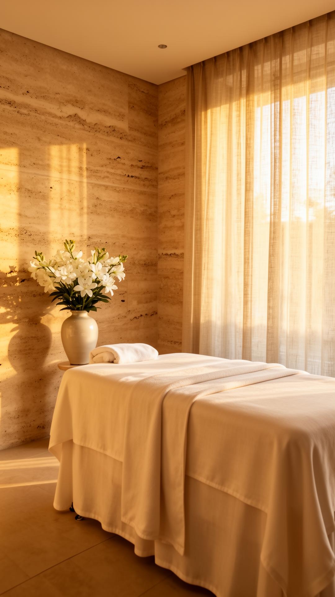 Treatment room bathed in golden light
