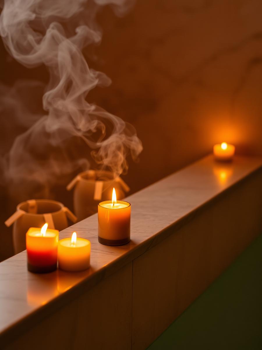 Candles and steam in soft light
