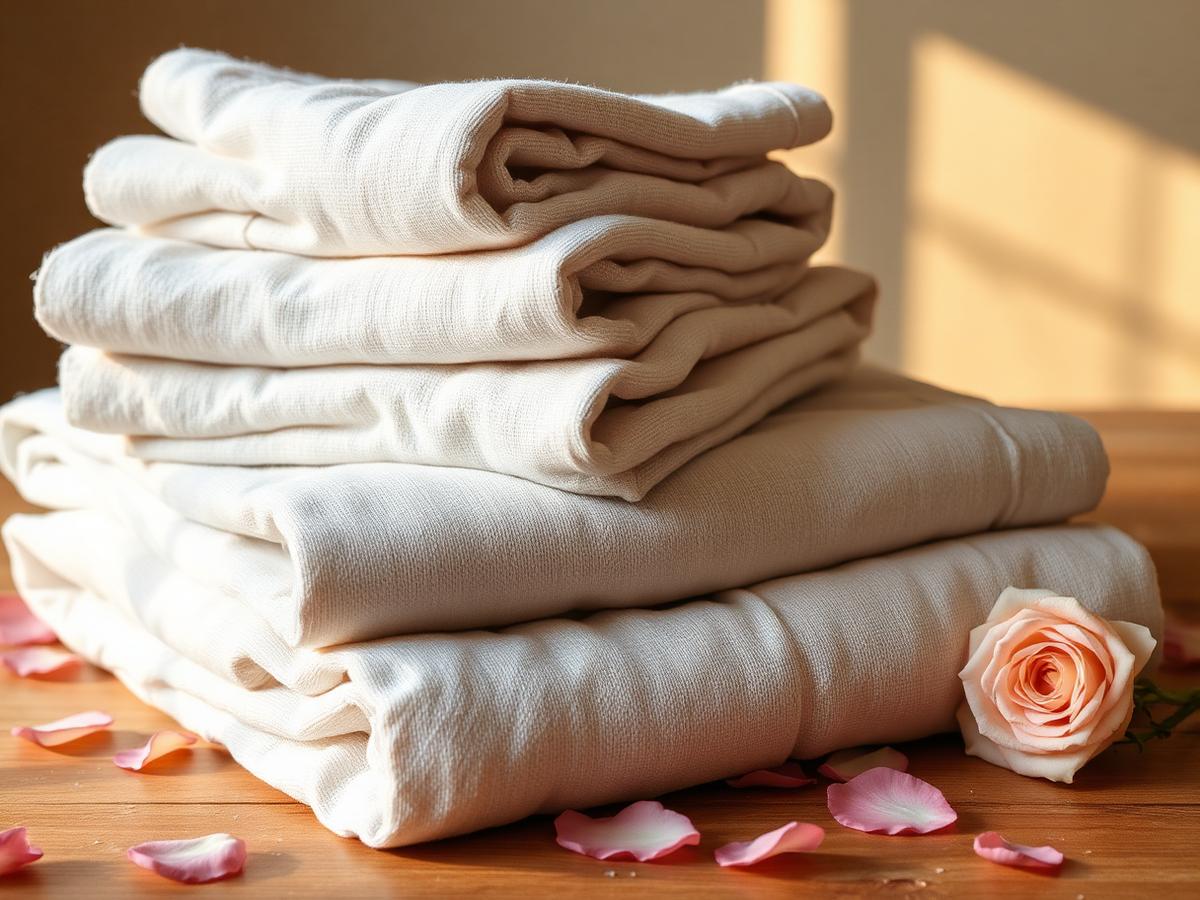 Folded linen towels with rose